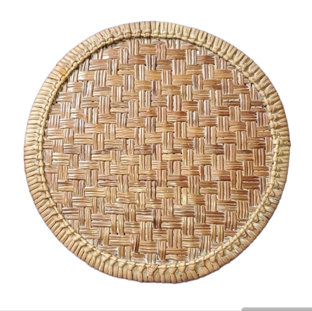 VINTAGE HANDMADE Rattan Woven Wicker Basket Removable Lid Decorative Storage